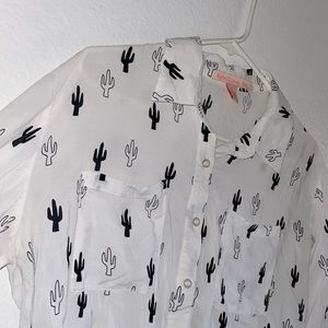 Small desert cactus print  white button up